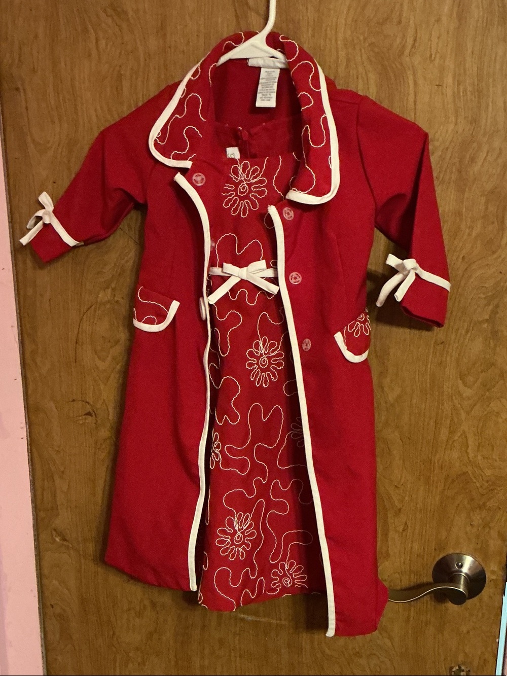 Bonnie Jean Red Girls Dress Set with White Trim